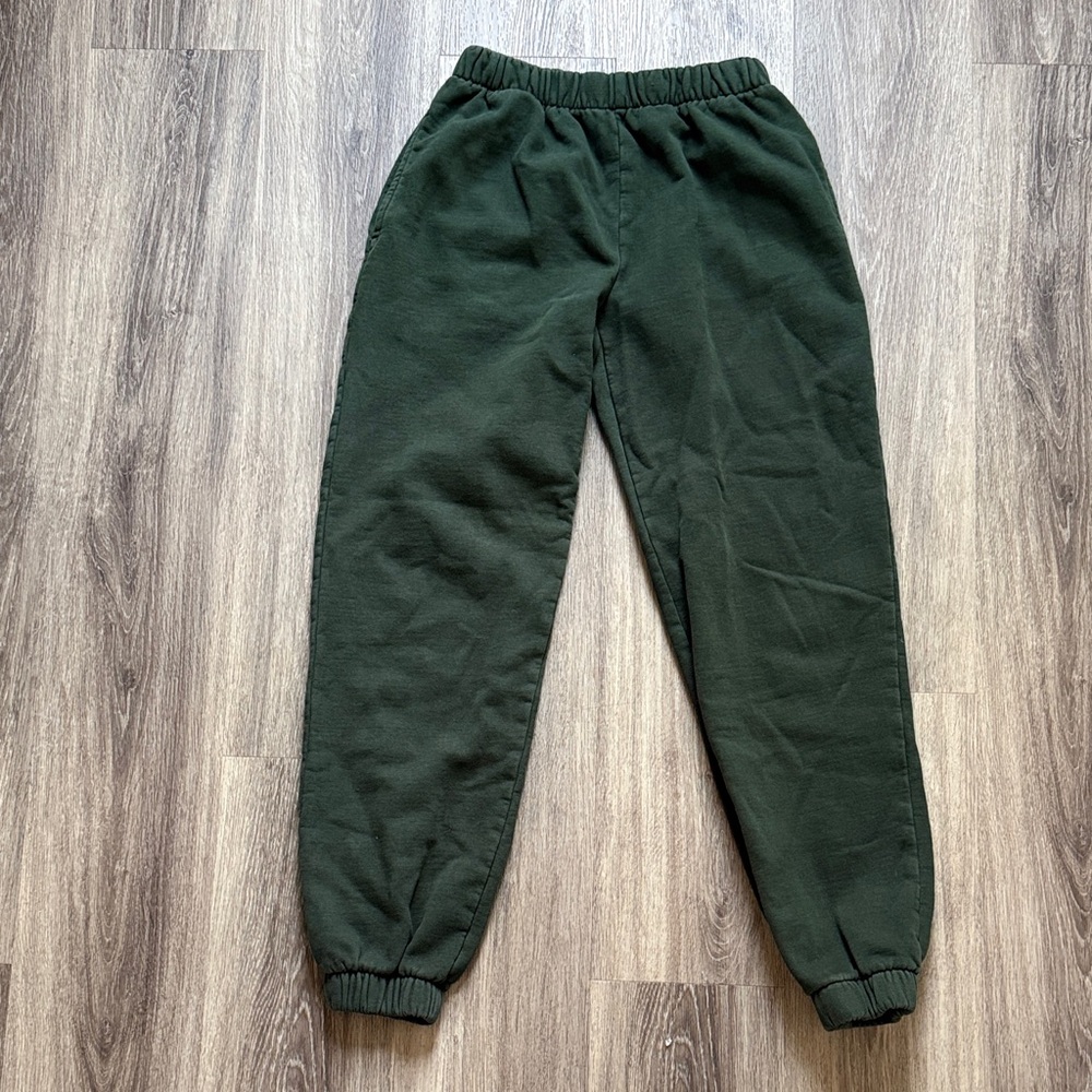 John Galt Brandy Melville Forest Green Fleece Track Pants Sweats Joggers